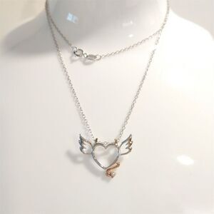 Diamond Rose Gold Sterling Silver 925 Necklace Angel Wings Devil Heart Pendant